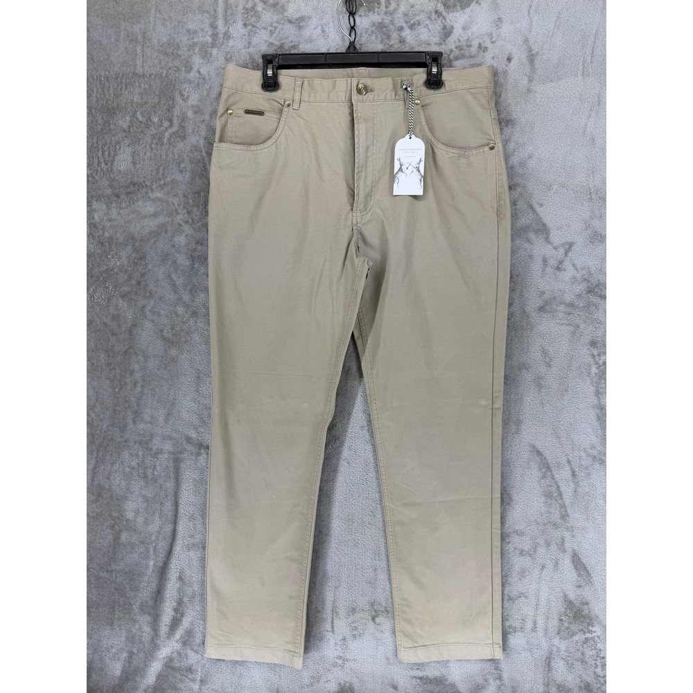 Peter Christian Mens Tan Khaki Stretch‎ Cotton Flat Front Trousers Pants 36x30